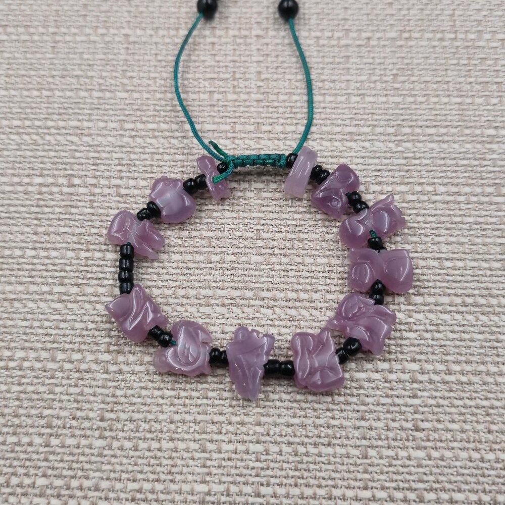 7 Inch Carved Various Animals Amethyst Stone Adjustable Bracelet A7279